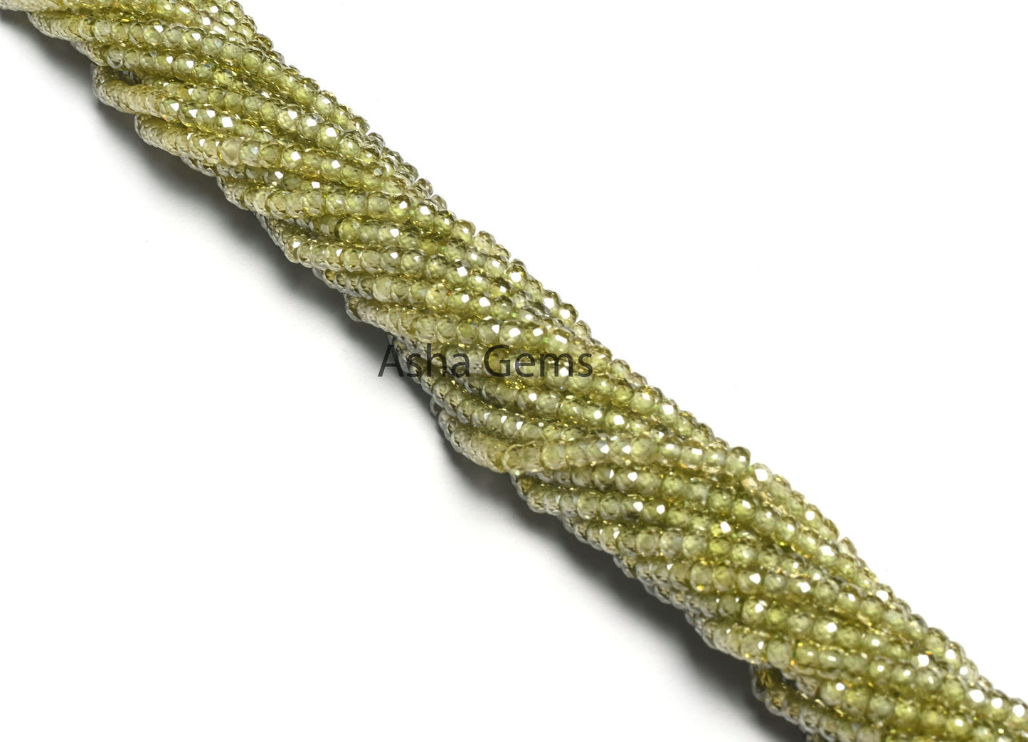 15" Strand Beautiful Green Zircon Micro Cut Rondelle Faceted Gemstone Beads 3 mm, AAA Quality Peridot Green Color Cubic Zircon Beads Jewelry