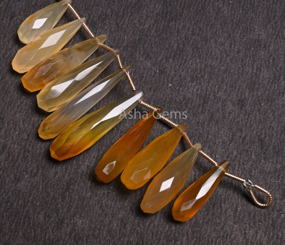 Fine Yellow Chalcedony Fancy Pencil Drop Shape Faceted Beads, Shaded Yellow Chalcedony Long Teardrop Briolette Gemstone Bead Jewelry Makings