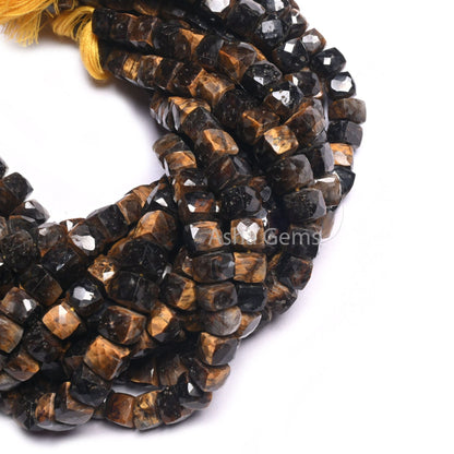 Beautiful Tiger Eye Faceted 3D Cube Box Gemstone Beads, Natural Tiger Eye Cube Shape Indian Cut Box Beads, Tiger Eye Bead Jewelry Craft SALE