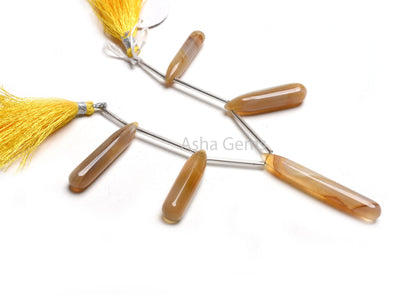 Beautiful Bio Yellow Chalcedony Fancy Long Drop Side Drill Gemstone Beads, Chalcedony Beads Smooth Teardrop Briolette Bead Jewelry Necklace