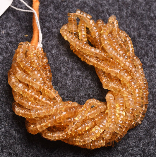 16" Strand Dark Yellow Citrine Heishi Tyre Gemstone Beads, Natural Citrine Quartz Beads, Fine Citrine Plain Handmade flat Tyre Beads Jewelry