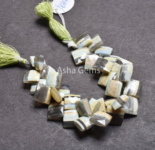 13-15 mm Beautiful Boulder Opal Square Faceted Beads,8" Lemon boulder Opal Fancy Kite Gemstone Briolette Side Drill Bead Jewelry Craft SALE