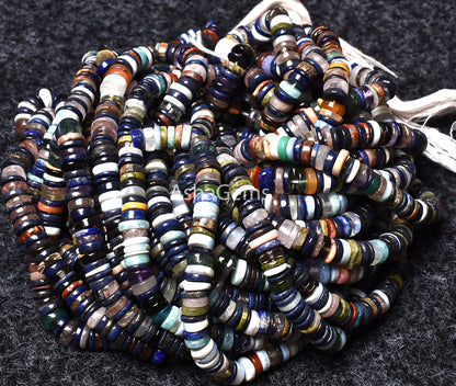 Amazing Multi Color Smooth Heishi Tyre Shape Beads, Natural Mix Gemstone Wheel Shape Beads, Disco Flat Tyre Loose Beads For Jewelry Makings