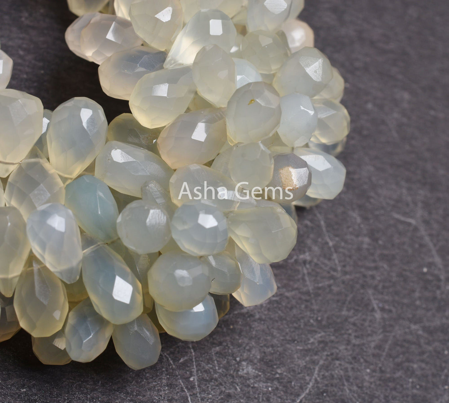Aqua Blue Chalcedony Faceted Indian Hand Cut Drop Beads, Chalcedony Beads, Aqua Chalcedony Teardrop Side Drill Gemstone Handmade Beads SALE