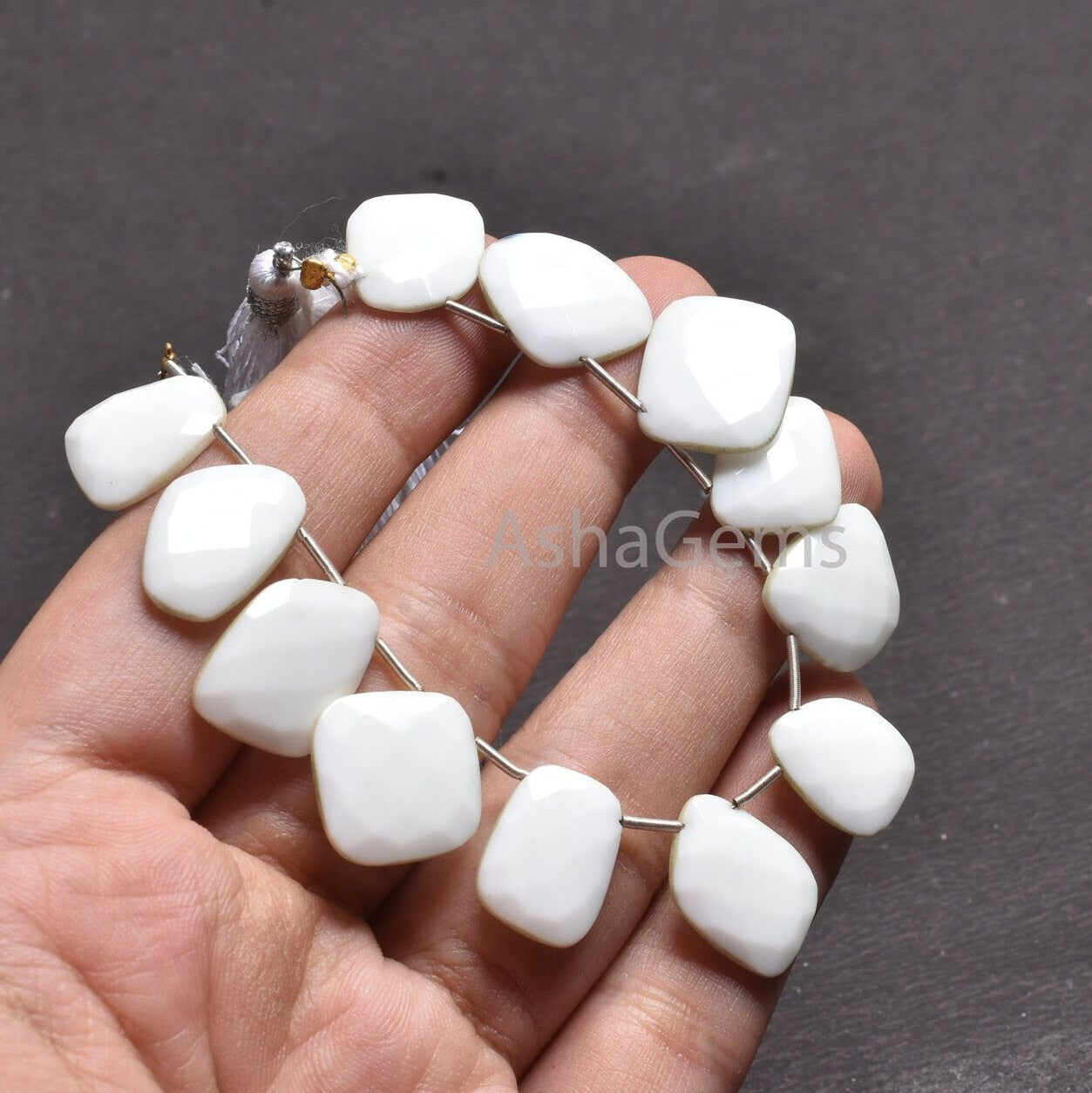 Beautiful White Agate Fancy Slice Shape Side Drill Beads,6" Strand Natural Agate Uneven Flat Slice Gemstone Beads For Jewelry Making Crafts