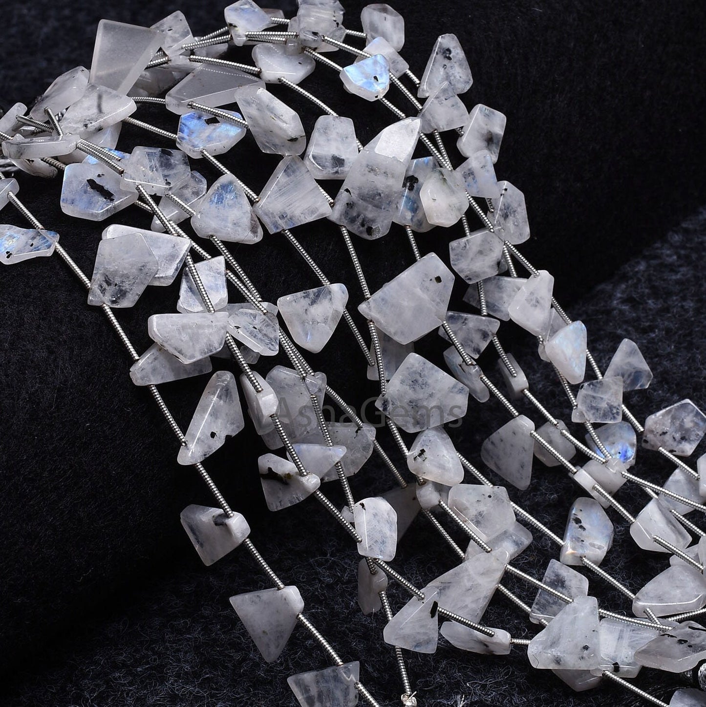 Moss rainbow Moonstone smooth uneven shape Side drill beads, Natural Blue Fire White rainbow fancy Flat Slice Gemstone bead For jewelry SALE
