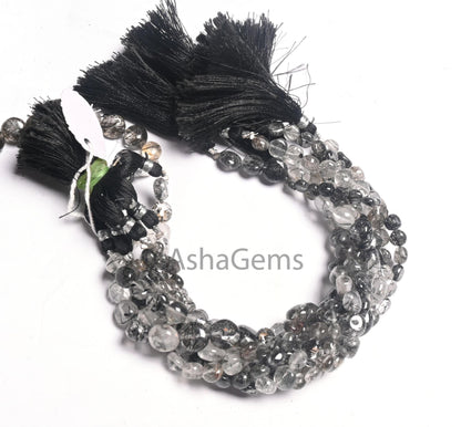 Beautiful Black Rutile Smooth Coin Shape Gemstone Beads,8-12 mm Natural Rutile Coin Handmade rutilated Quartz Bead Jewelry making Craft SALE