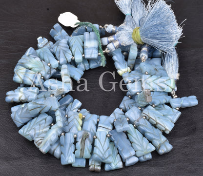 Beautiful Blue Opal Carving Fancy Long Stick Shape Beads,8" Strand Blue Oregon opal carved Rectangle beads, Blue Opal carve handmade Beads