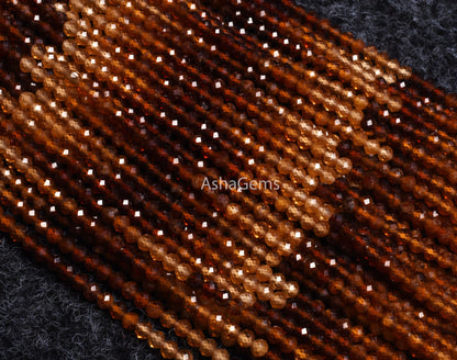 3 mm Genuine hessonite Faceted rondelle Shape Gemstone Beads Shaded Brown Hessonite Micro Faceted Machine Cut Beads, AAA Hessonite Bead SALE ( 11438)