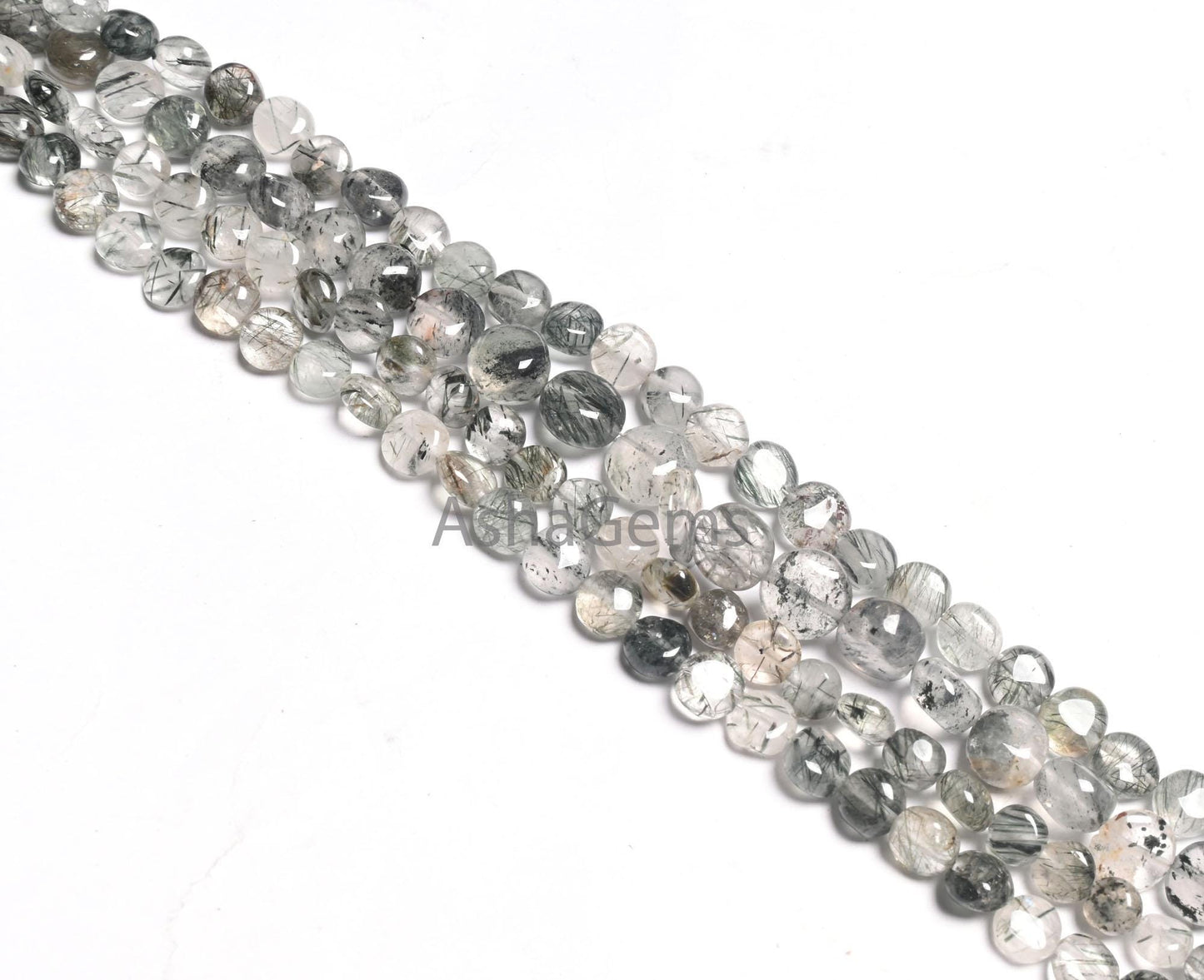 Natural Green Rutile Smooth Coin Shape handmade Beads,8" Strand Rare Green Rutile Coin Gemstone rutilated Quartz Beads Jewelry making Crafts