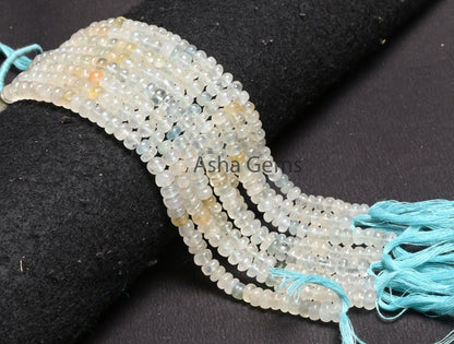 Natural Raw Aquamarine Handmade Uneven Rondelle Beads,8" Shaded Light Aqua Blue Smooth Gemstone Loose Beads, Aquamarine Bead Jewelry makings