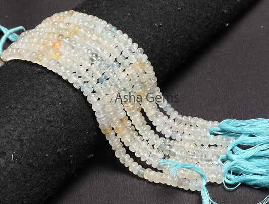 Natural Raw Aquamarine Handmade Uneven Rondelle Beads,8" Shaded Light Aqua Blue Smooth Gemstone Loose Beads, Aquamarine Bead Jewelry makings