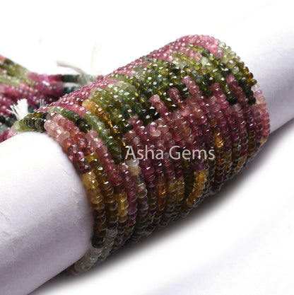 14.5" Strand Multi Tourmaline Faceted Rondelle Gemstone Beads,4mm Shaded Multi Tourmaline Hand Cut Beads, Real Tourmaline Bead Jewelry Sale