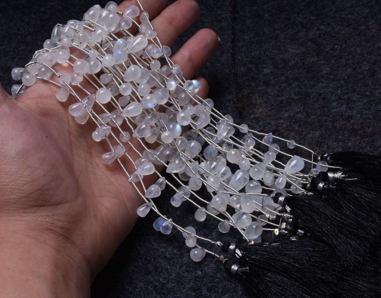9" Strand beautiful Rainbow Moonstone Drops Shape beads, Fine white rainbow Smooth side drill Teardrop Gemstone Bead For Jewelry making SALE