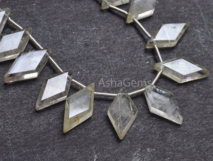 Natural Golden Rutile Quartz Faceted Rhombus Shape Gemstone Beads,9-18mm Fine Rutile Fancy Rhombus Straight Drill Bead Jewelry making Crafts