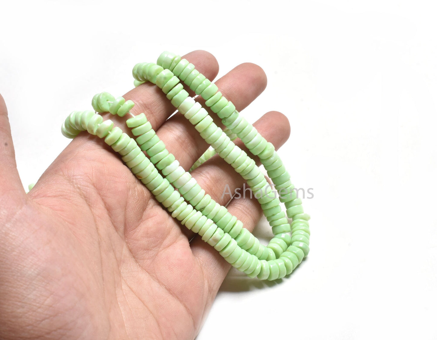 7.5 mm Shaded Green Opal Smooth Tyre Heishi Gemstone Beads,15" Fine parrot Green Opal Handmade Flat Wheel Shape Bead, Mint Opal Bead Jewelry