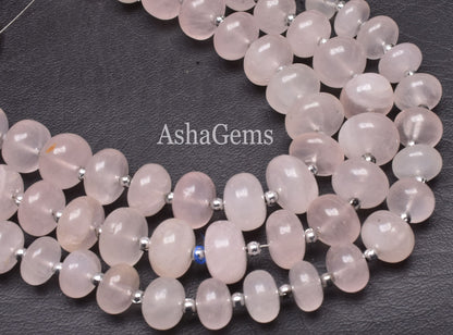Natural Rose Quartz Smooth Rondelle Shape Beads, Pink Rose Quartz Plain Beads Handmade, Rose Quartz Rondelle, Quartz Smooth Beads Jewelry