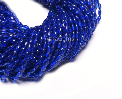 13" Strand Beautiful Royal Blue Color Hydro Smooth Oval Shape Beads,5.5-7.5 mm Blue Hydro Plain Handmade Oval Bead Jewelry Making Craft SALE