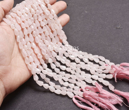 Natural Rose Quartz Smooth Drops Shape Beads, Pink Rose Quartz Teardrop,13 Inch Rose Quartz Straight Drill Drops handmade Beads Handicrafts