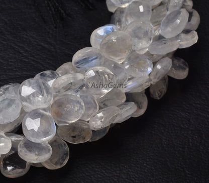 Fine AAA Blue Flash Rainbow Moonstone Heart Shape Beads,9" White Rainbow Moonstone Faceted Heart Briolette Gemstone Beads Jewelry Craft SALE