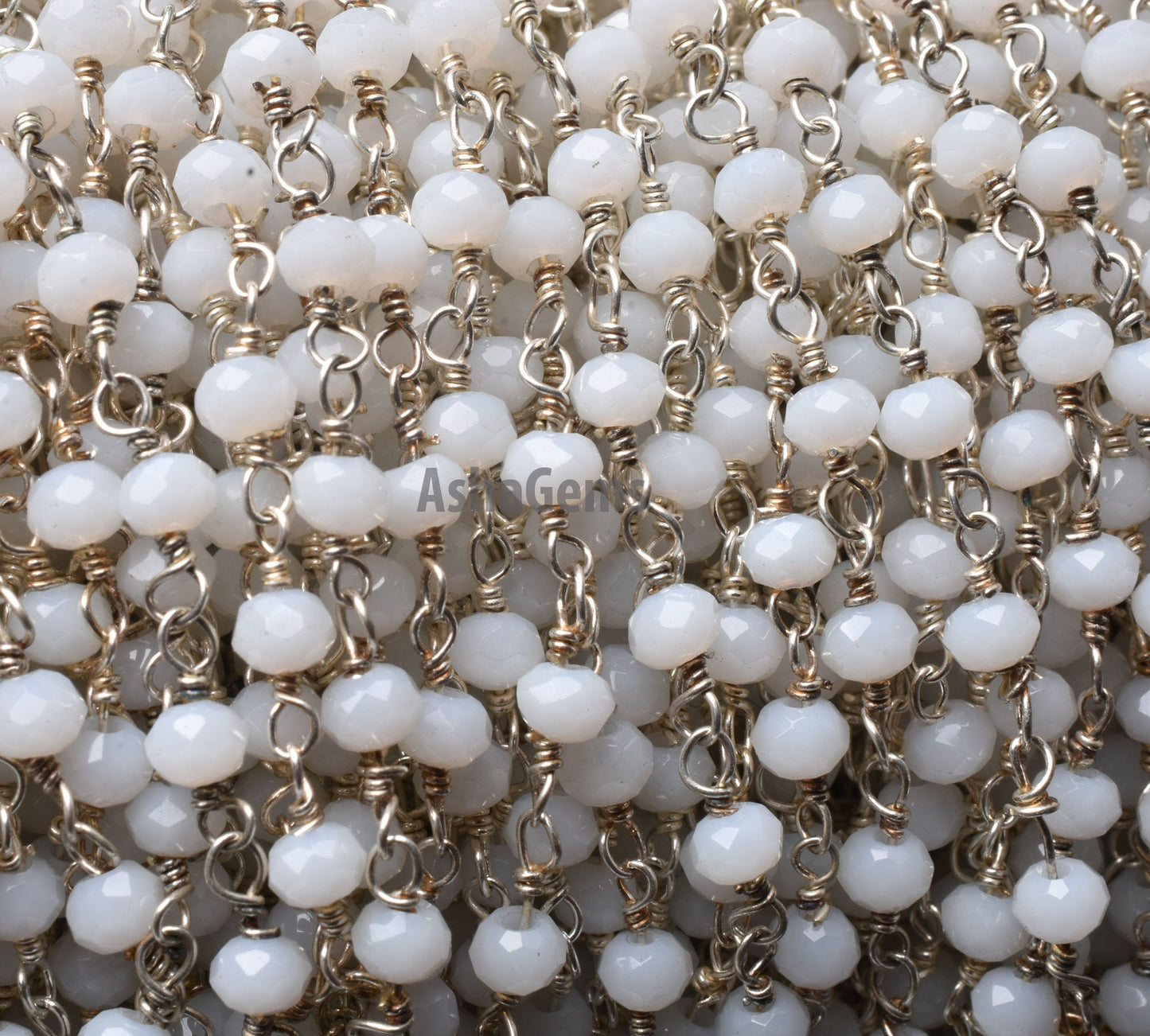 Amazing White Agate Hydro Faceted Rondelle Beads Rosary Chain,3 mm Silver Plated Wire Wrap Chain By Feet Rosary Chain Jewelry making Crafts