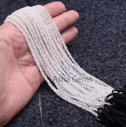 Natural Rainbow Moonstone Faceted Rondelle Shape Beads,13" Strand Blue Fire Rainbow Indian Machine Cut Beads, AAA White rainbow Bead Jewelry (AG-15179)