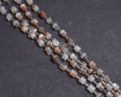 Natural Multi Moonstone Smooth Tyre Gemstone Beads,5.5mm Multi Color Shaded Moonstone Wheel Shape Beads,8"Moonstone Beads Jewelry Craft SALE