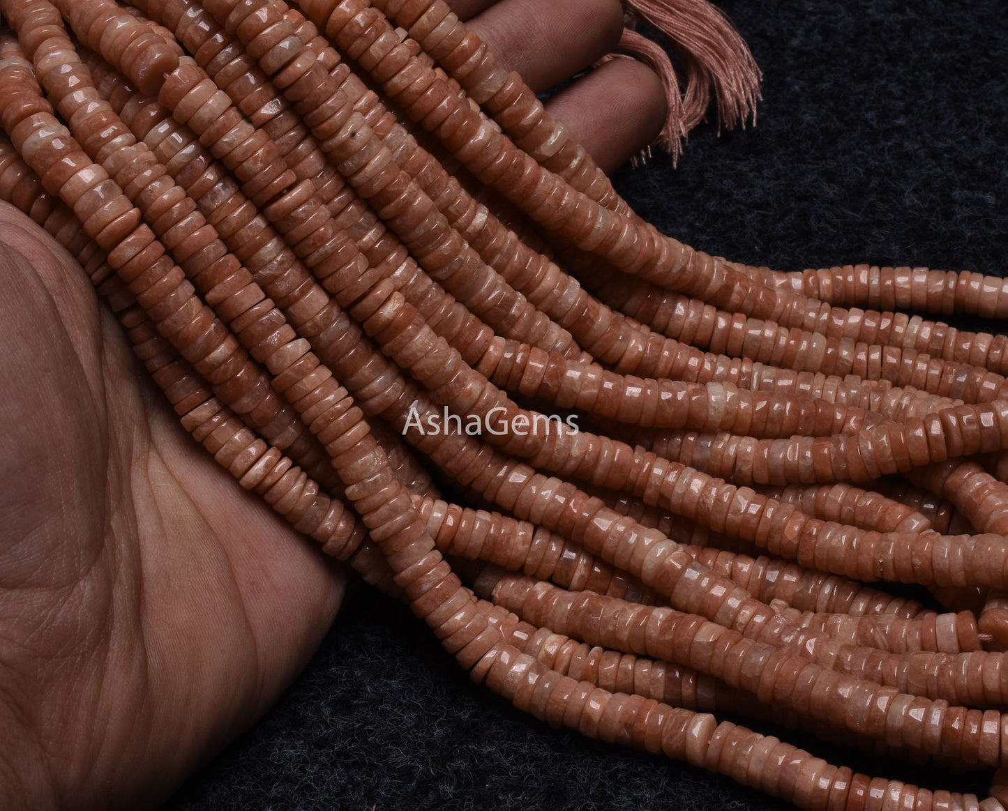 Beautiful Peach Moonstone Smooth Heishi Tyre Shape Gemstone Beads,7 mm Pink Moonstone Plain Flat Wheel Beads Strand For Jewelry Making Craft