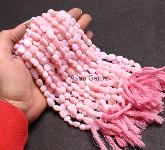 AAA Quality Pink Opal Smooth Nugget Shape Beads,13" Strand Pink Opal uneven Tumble Handmade Opal Gemstone Loose Beas Jewelry Making Crafts (AG 22290)