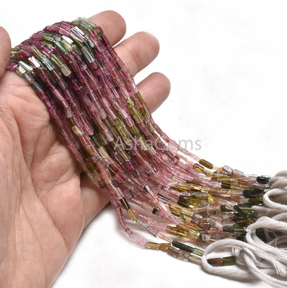 Natural Tourmaline Pipe Shape smooth Gemstone Beads,13"Tourmaline Beads, Multi Tourmaline Fancy Long stick Handmade Straight Drill Bead SALE