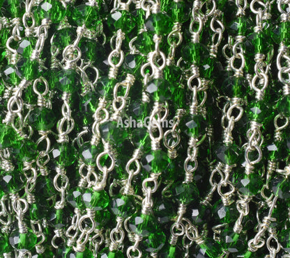 AAA Chrome Diopside Hydro Faceted Rondelle Beads Rosary Chain Silver Plated Wire Wrap handmade Chain Jewelry Making Necklace Chains 3-3.5 mm