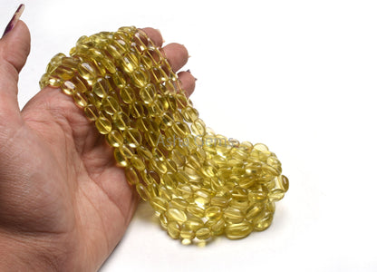 AAA Quality Lemon Quartz Smooth Oval Handmade Beads,15"Strand Natural Yellow Lemon Quartz Beads, Lemon Plain Oval Gemstone Bead Jewelry SALE