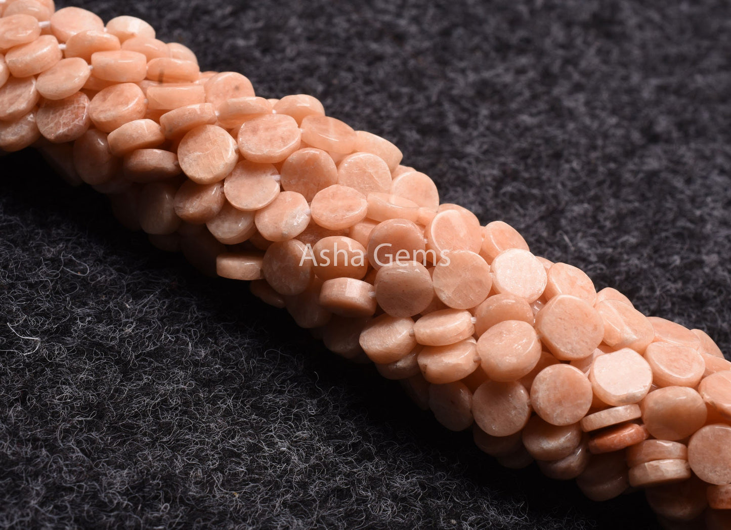 7 mm Fine Peach Moonstone Smooth Flat Coin Beads,13"Strand Moonstone Straight Drill Uneven Shape Coin Handmade Gemstone Bead, Pink Moonstone