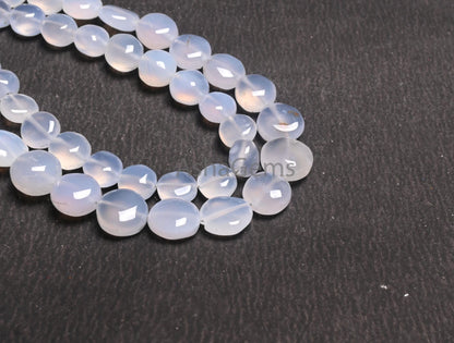Beautiful White Quartz Smooth Coin Shape Gemstone Loose Beads, Fine Blue lace Quartz Handmade Coin Beads Necklace Making Jewelry Crafts SALE