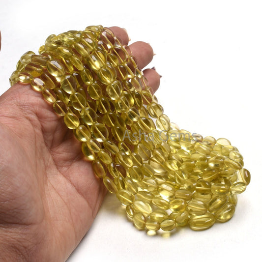 AAA Quality Lemon Quartz Smooth Oval Handmade Beads,15"Strand Natural Yellow Lemon Quartz Beads, Lemon Plain Oval Gemstone Bead Jewelry SALE