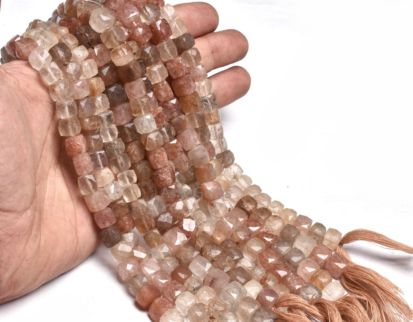 Natural Rutile faceted Box shape gemstone beads,8" Strand Multi Rutile Beads, golden Rutile Copper rutile 3D Cube box beads For Jewelry SALE