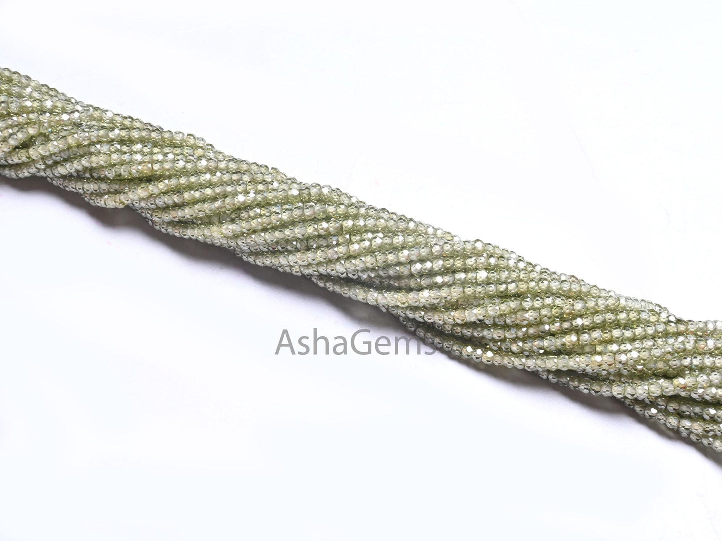 AAA Quality Green Zircon Micro Faceted Beads,2.50 mm Light Olive Green Cubic Zirconia  Machine Cut Rondelle Zircon Beads Jewelry Crafts SALE