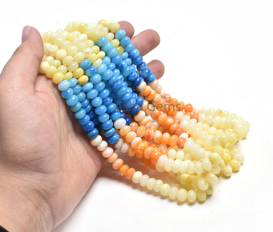 AAA Multi Color Shaded Opal Smooth Rondelle Beads, Rainbow Opal Beads, Disco Opal Plain Handmade Gemstone Loose Bead Jewelry Handicraft SALE