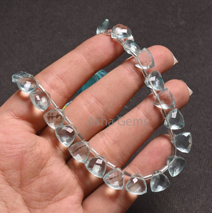 10mm AAA Quality Aqua Blue Hydro faceted Trillion Shape Beads,7.5" Aquamarine Color  Hydro fancy Triangle  Briolette Bead Jewelry Craft SALE
