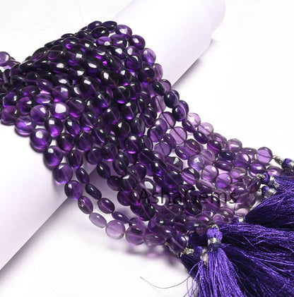 Fine Quality Purple Amethyst Smooth Puff Coin Gemstone Beads,8" Natural amethyst Beads, Amethyst Plain Handmade Coin Shape Bead Jewelry SALE