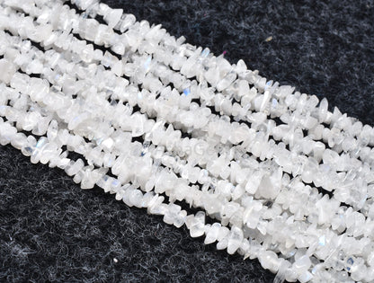 34" Strand Natural Rainbow Moonstone Uncut Chips Nugget Smooth Gemstone Beads, Blue Fire White Rainbow Raw Rough Beads, Moonstone Beads SALE