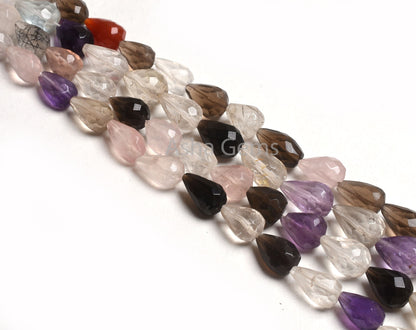 Multi Color Gemstone Hand Cut Drop Shape Beads,13"Strand Natural Mix Color Stone Faceted Drop Straight Drill Beads Briolette Disco Bead SALE