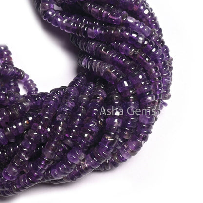 Fine Quality Purple Amethyst Heishi Tyre Smooth Gemstone Beads, Natural Amethyst Handmade Flat Wheel Shape Beads, Amethyst Bead Jewelry SALE