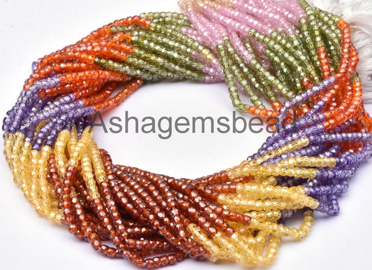 Amazing Zircon Multi Color Rondelle Shape Micro Faceted Beads,13" Strand 3mm Multi Zircon Faceted gemstone Bead cubic Zircon Micro Cut Beads