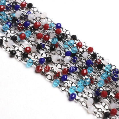 Rosary Chain Disco Micro Cut Beads Chain By Feet,Multi Color Hydro Rondelle Beaded Chain Black Plated Wire Gunmetal Chain jewelry Craft SALE