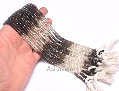13"Strand Beautiful Natural Smoky Quartz Micro Cut Rondelle Faceted Gemstone Beads 3.5 mm, AAA Shaded Smoky Indian Machine Cut Beads Jewelry