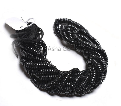 16" Beautiful Natural Black Spinel Smooth Tyre Gemstone Handmade Beads, AAA Spinel Smooth Wheel Shape Beads Jewelry Making Handicraft SALE