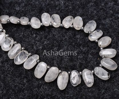 Rainbow Moonstone Smooth Oval Shape Beads, Natural Fire Rainbow Side Drill Oval Beads, White rainbow Plain uneven Oval Handmade Bead Jewelry