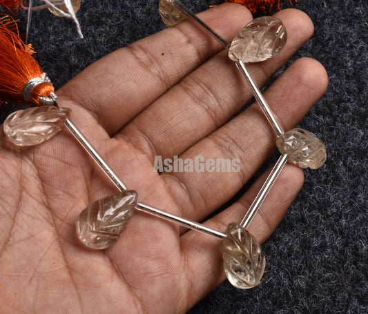 Beautiful Light Yellow Topaz Carved pears Shape Beads, Gemstone Carving Teardrop Beads,Imperial Topaz carve Teardrop For Necklace Jewelry