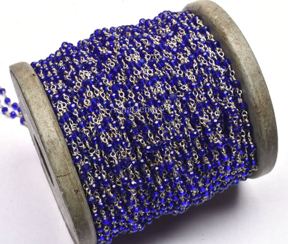 beautiful Royal Blue Quartz Hydro Faceted Rondelle Beads Chain 1,5,10,50 Ft. Silver Plated Rosary Chain Wire Roll Chain For Jewelry makings